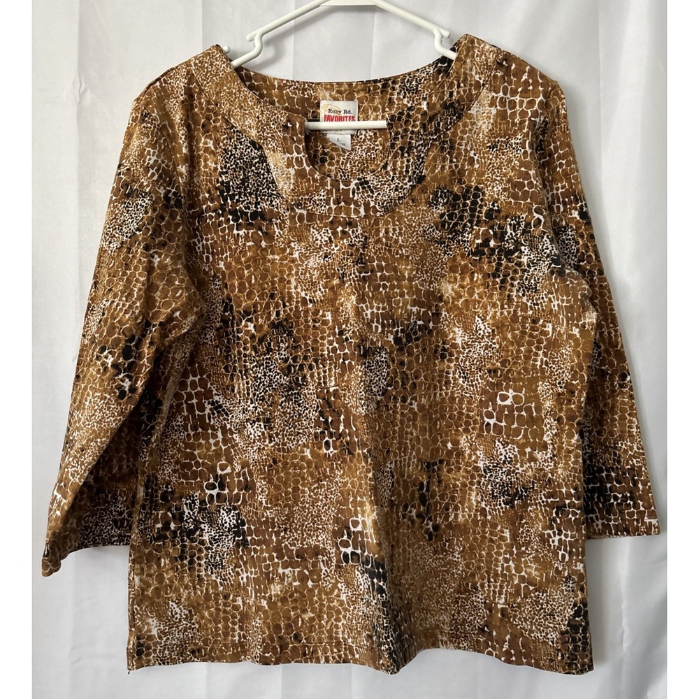 Ruby Rd Lovely Animal Print Top Size Large - Picture 1 of 6